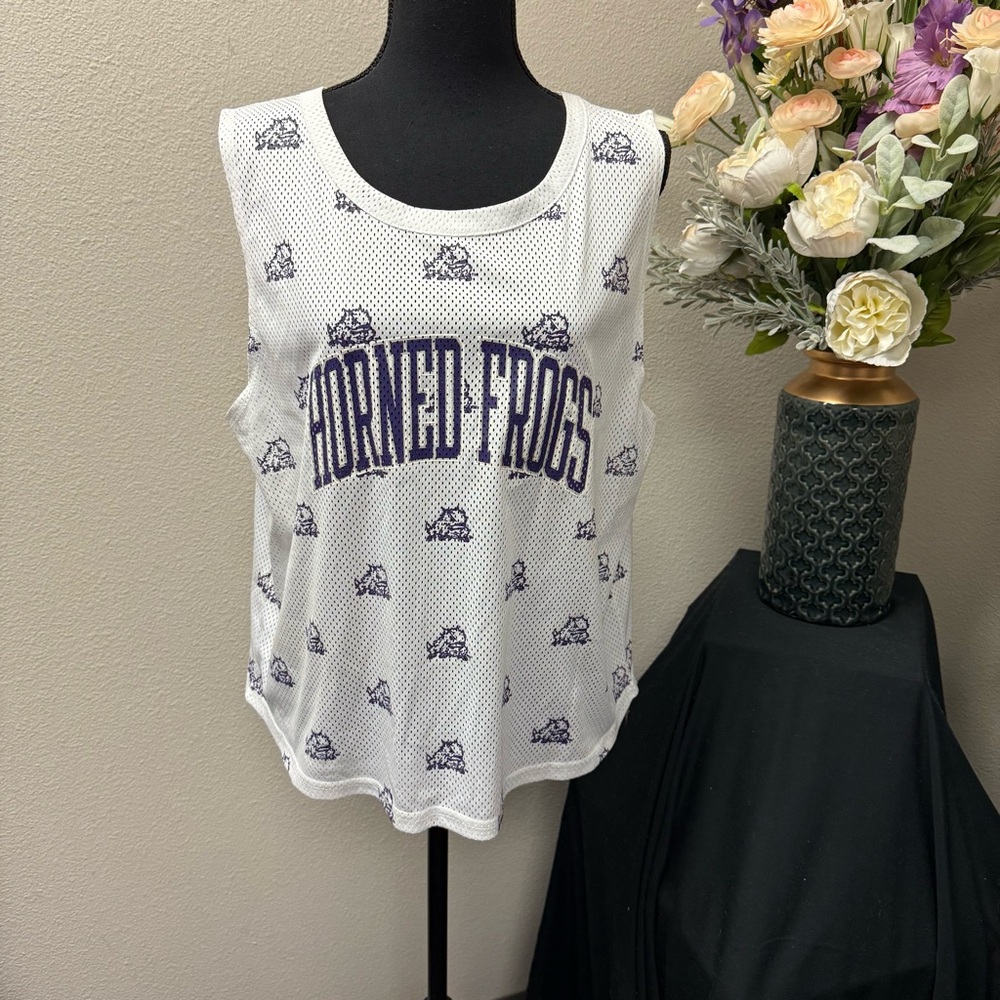 TCU Horned Frogs White Mesh Tank Top XL | Allover Logo Athletic Jersey Tee